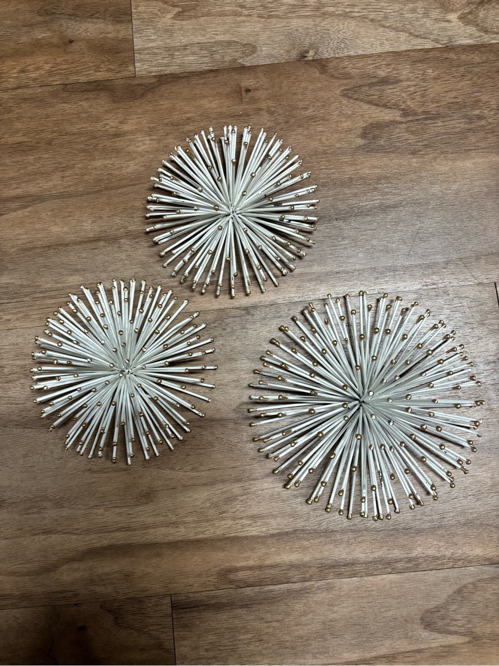 Metal Burst Wall Sculptures Set in Cream and Gold - 3-Piece